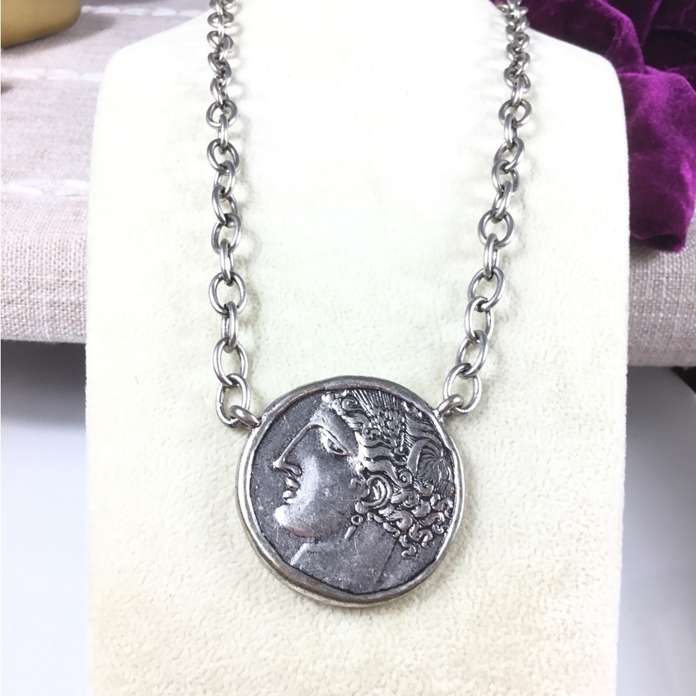 Silver Carthaginian Coin Pendant Necklace - Women's Jewelry